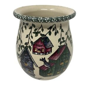 Home & Garden Party Stoneware Birdhouse Utensil Holder Crock 1998 Kitchen Decor